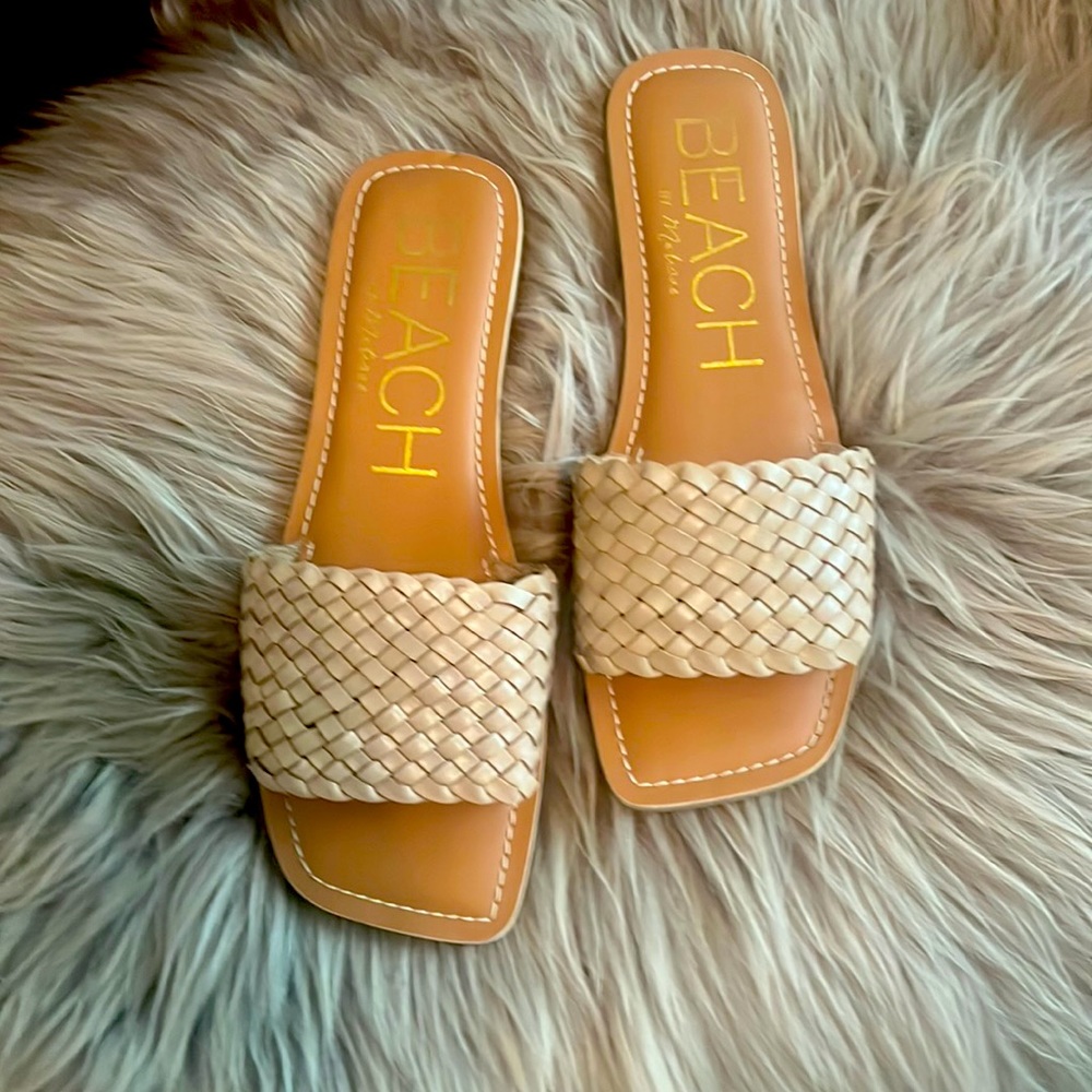 Leather Beach Slides, Sz 8